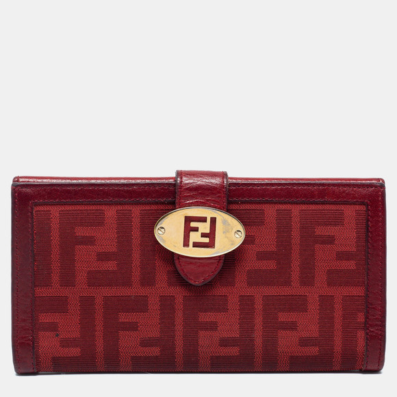 FENDI Red Zucca Canvas and Leather Flap Continental Wallet